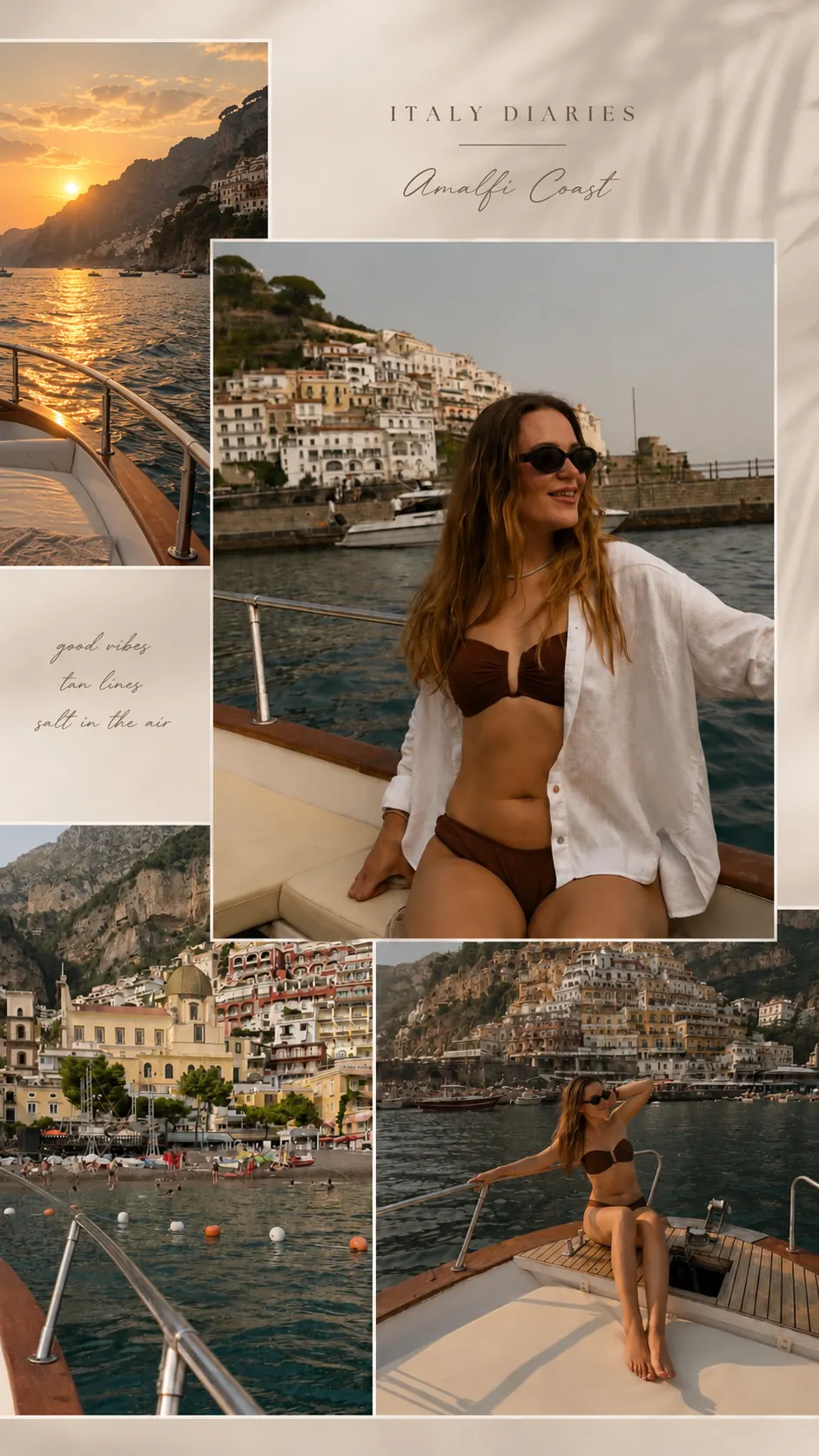Collage Italy Diaries Amalfi Coast, con fotografie dalla barca